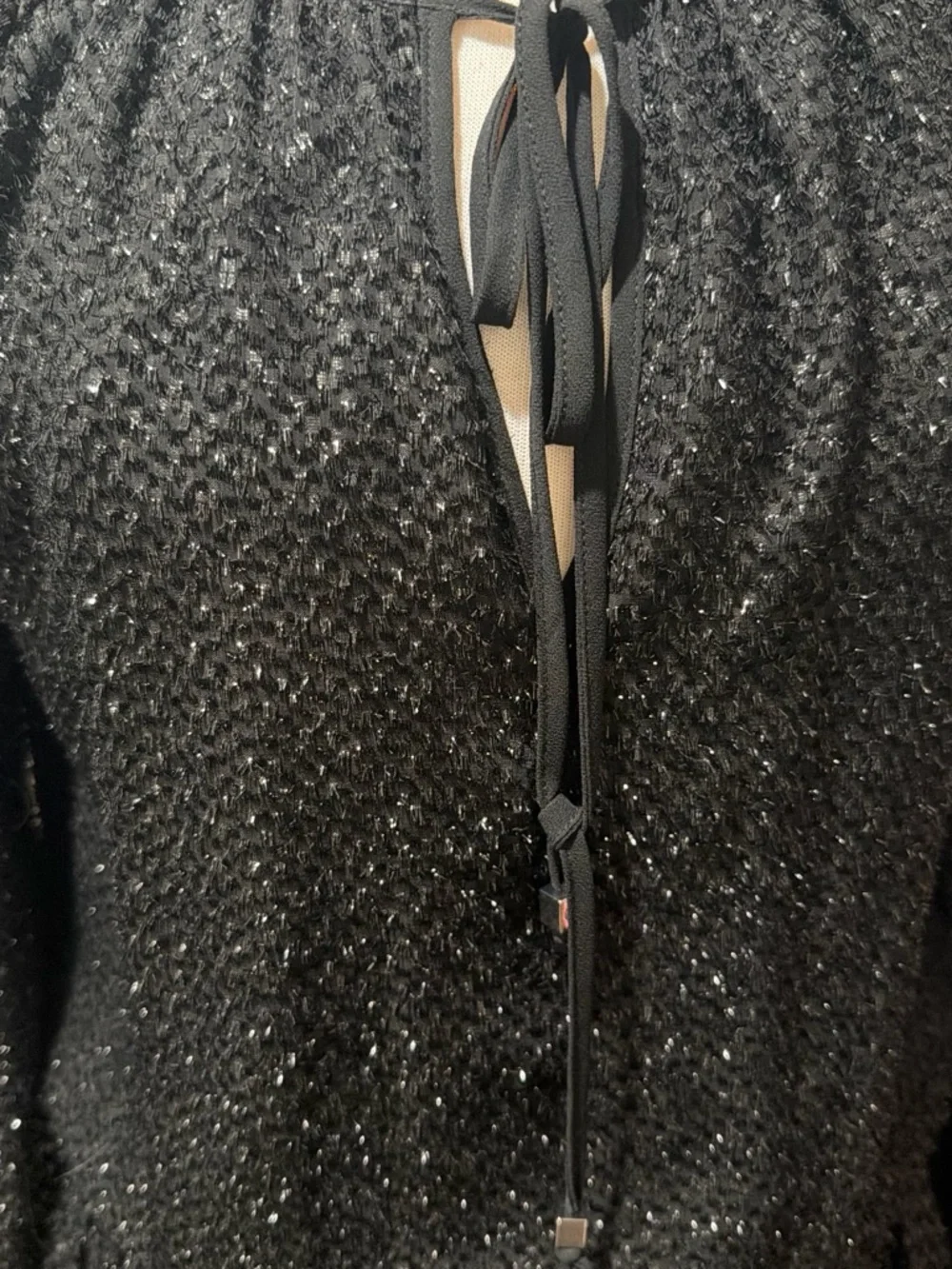 Michael Kors Black Long-Sleeve Tie-Neck Glitter Dress
